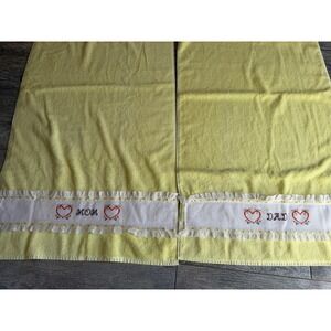 JCPenney Bath Towel Set Vintage Lace Hearts 70s‎ NWOT Cottagecore Mom Dad Yellow